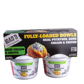 Load’D Mashed Potatoes in a Cup, 4-Pack, Hearty Instant Meal, Shelf-Stable, Ready in Minutes, Liquid Sour Cream Pouch Included in Each Cup (Sour Cream & Chives), Ready in 90 Seconds