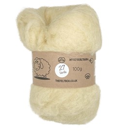 The Felt Box Needle Felting Wool – Vanilla Shade #27 Pale Yellow (100g Total) – Carded Batt with Coarse Short Fibres – Perfect for Dolls Animals Flowers & Neutral Craft Designs