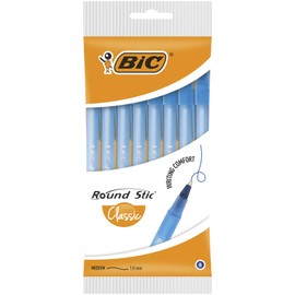 BIC Round Stic Ballpoint Pen, Blue, Bag of 8