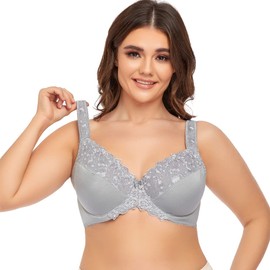 Ayigedu UK Women's Underwire Full Coverage Bra Non Padded Plus Size Minimizer Bras 48-B Grey