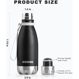 koodee Small Water Bottle for Girls 9 oz Stainless Steel Double Wall Vacuum Insulated Water Bottle for Back to School, Cola Shape Leak Proof Sports Flask (Black)