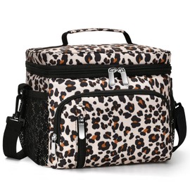 MIAOJIE Insulated Lunch Bag for Men & Women, 9L Leakproof Lunch Box Soft Cooler Tote with 5 Pockets, 600D Oxford, EVA Lining, Adjustable Strap for Work, Picnic, Beach&Travel-Leopard Print
