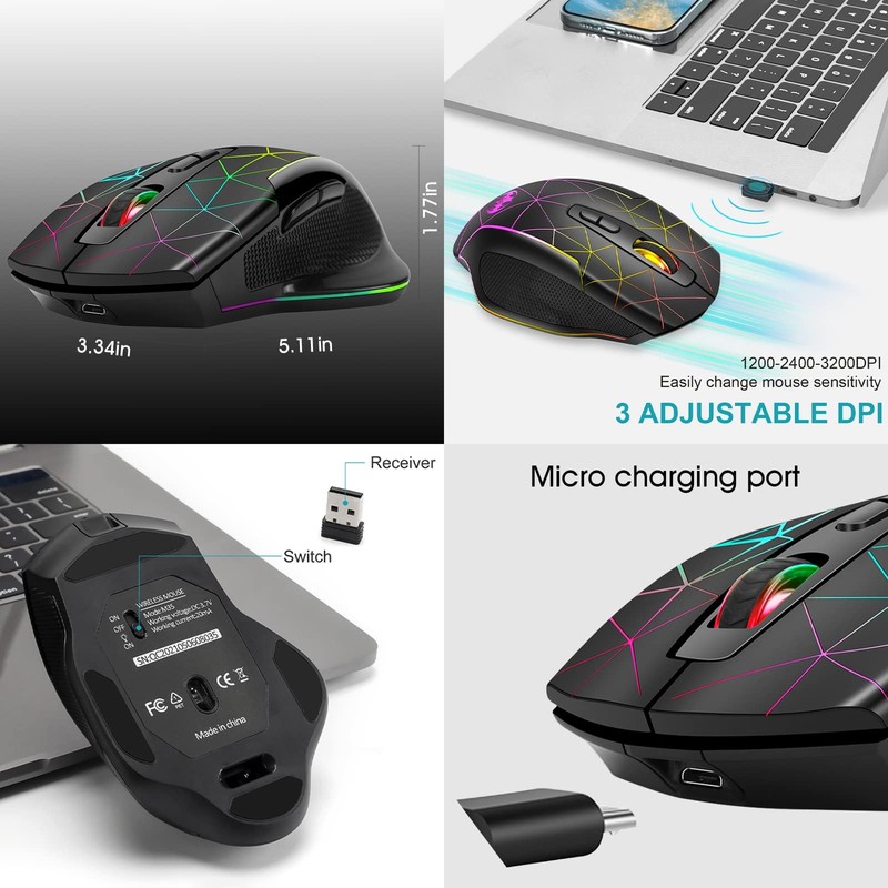 VEGCOO Wireless Gaming Mouse, Rechargeable Mice 3 Level DPI With