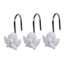 Twofish Home White Angel Shower Curtain Hooks White Angel Anti Rust Shower Curtain Hooks Decorative Resin White Angel Shower Curtain Rings Set of 12
