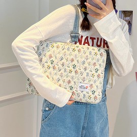 jingyuKJ Puffy Laptop Sleeve Case Floral Laptop Bag Quilted Laptop Carrying Cases Portable Computer Carrying Case Bag, Compatible with 14/15" Notebook