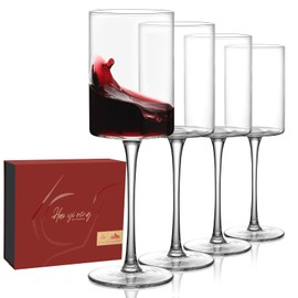 Square Wine Glasses Set of 4-13.6 Oz Hand Blown Unique Crystal Wine Glasses with Stems Red or White Wine Glass Ideal for Wine tasting Parties Wedding Anniversary Christmas Unique Birthday Gift