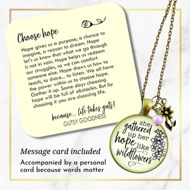 Inspirational Quote Necklace She Gathered Up Her Hope Like Wildflowers Lavender Pendant Jewelry
