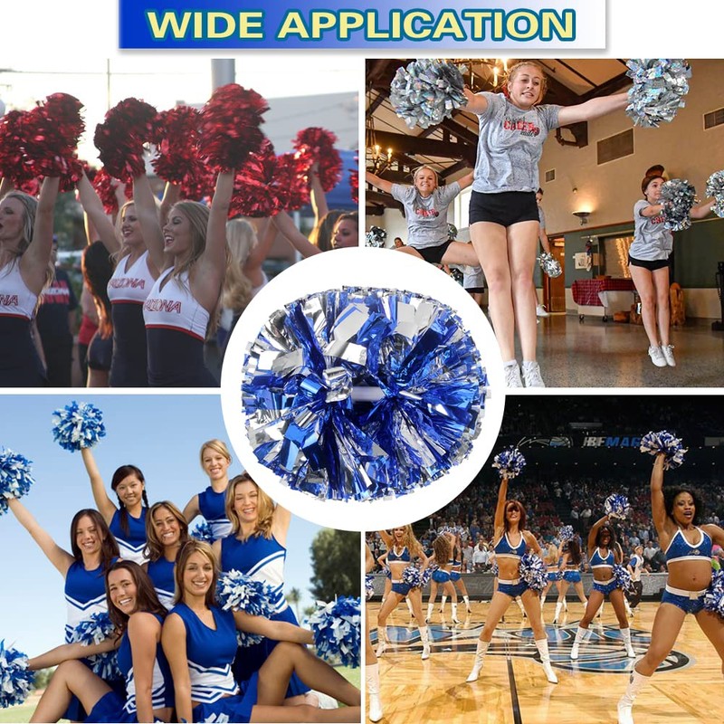 Lovecheer 2PCS Pom Poms Cheerleading Blue and Silver Metallic Cheer
