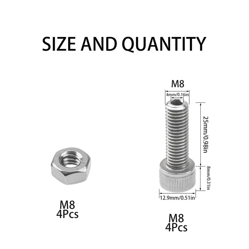 Rrina 4Pcs 304 Stainless Steel Cylindrical Hollow Hexagon Socket Screw