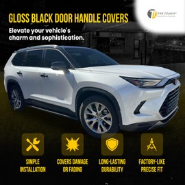 Snap On Chrome Delete Gloss Black Car Door Handle Cover Trim Accessories Compatible with 2024 Toyota Grand Highlander, Works Over Keyless Sensors, DH6337BLK