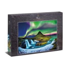 Ulmer Puzzleschmiede - Mountain & Light Iceland Puzzle - Classic 500 Piece Puzzle - Northern Lights Jigsaw Puzzle Motif Over Famous Kirkjufell Mountain - Landscape Under Northern Lights in Iceland