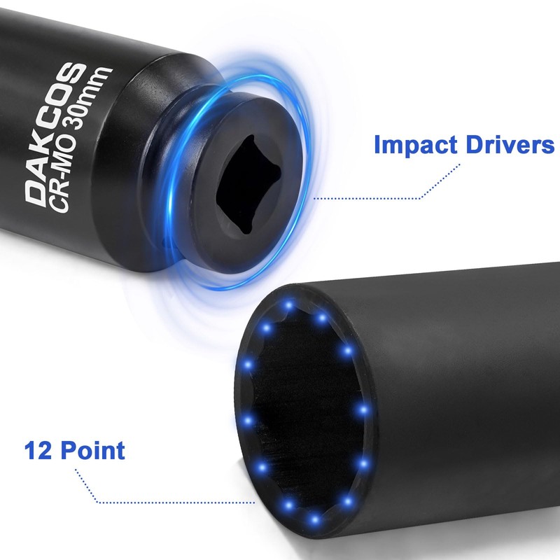 DAKCOS 30mm Socket 1/2" Drive 12 Ponit Impact Wrench Socket