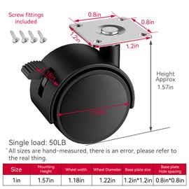 1-inch Furniture casters with Brake Set of 5，Replacement cart Plastic casters, Black Nylon Plastic Small Swivel casters with Screws, Used for workbenches and Moving Drawer Cabinet Table