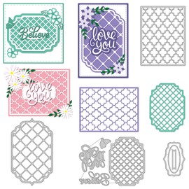 BENECREAT 4 Styles Net Lace Frame Cutting Dies, Grid Background Metal Cutting Dies for DIY Paper Craft Card Making Scrapbooking Decor