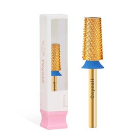 Cnynail 3/32" Large Tapered Barrel Flat Bit Tungsten Carbide Nail Drill Bit Safety Bit for Gel & Acrylic Removal, 2- Way Rotating Efile Tip, Salon Electric File Accessory (M Girt, Gold)