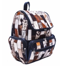 CHAYELL Womens Casual Daypack Travel Bag, Cowhide Leather, Animal Print, Rectangular Pattern, Patchwork, Unisex (Rectangular pattern, Black)