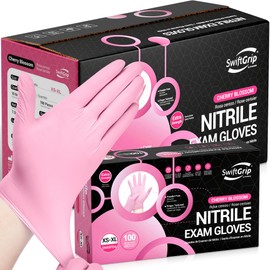 SwiftGrip Nitrile Exam Gloves, 4 Mil, X-Large, Cherry Blossom, Food Safe Gloves Disposable Latex Free, Powder Free for Cleaning Supplies, Esthetician, Hair Dye, Tattoo Supplies (Box of 1000)
