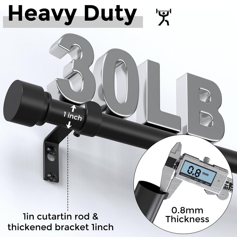 VOIIY Curtain Rods 2 Pack for Windows 48 to 84