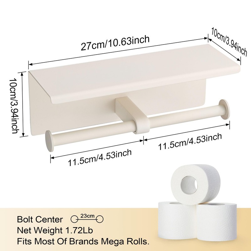 BGL Double Toilet Paper Holder with Shelf White Stainless Steel