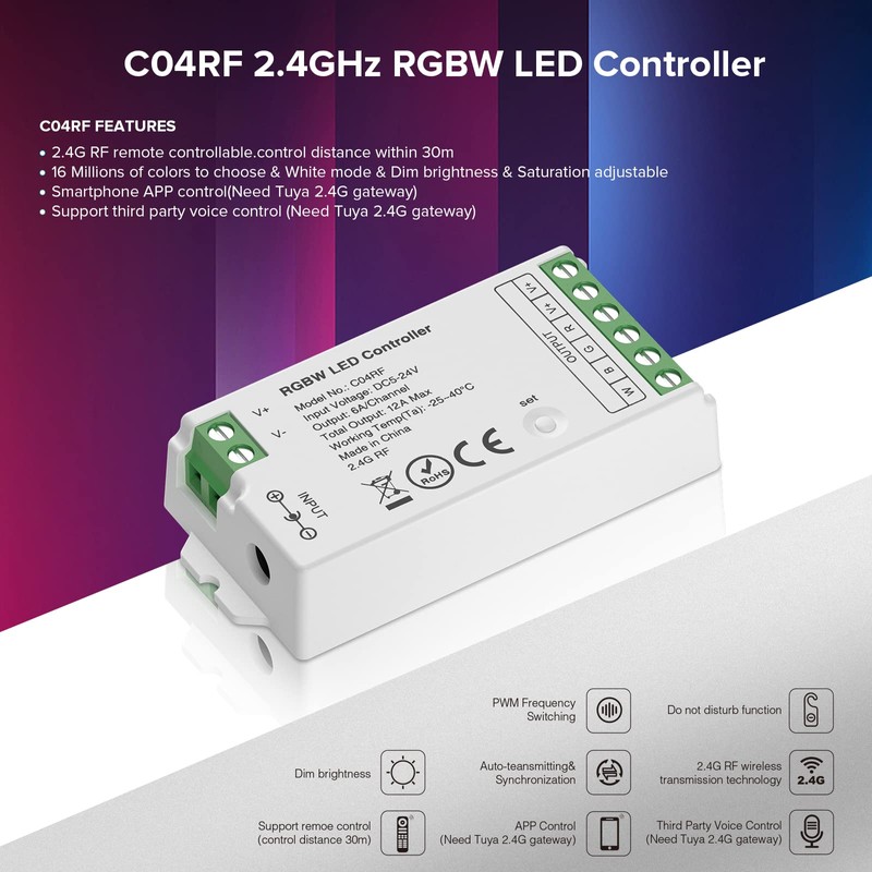 SEZO 2.4G RF RGBW LED Controller Kit C04RF Controller and
