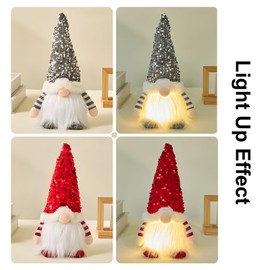 3PCS Gnome Christmas Decorations -12 Inch Light Up Christmas Gnomes Plush Doll Ornaments Glitter Sequins Swedish Hat Leprechaun Dwarf Gift Home Table Decor
