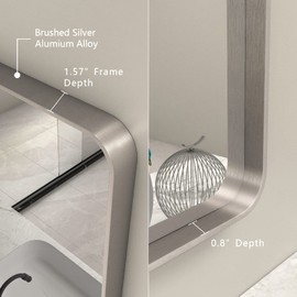 CHARMOR 24x32 Inch Brushed Nickel Bathroom Mirror, Rounded Rectangle Silver Metal Frame Mirror, Silver Bathroom Vanity Mirror, Anti-Rust, Hangs Horizontally or Vertically