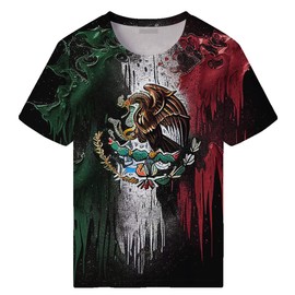 TiwBski Novelty Mexico Flag Print T-Shirts for Men Graffiti Design Shirt with Short Sleeves,Black2,3XL