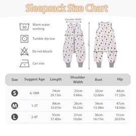 Miracle Baby Sleep Sack with Feet, 1.0 TOG Toddler Sleep Sack 6-18 Months 100% Cotton Toddler Sleeping Sack with Legs Four Season Sleeveless Sleep Sack Bag for Early Walkers