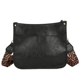 Downupdown Crossbody Bags for Women Designer Satchel Handbags Leather Purse Shoulder Bag with Leopard Print Shoulder Strap Hobo Handbag Messenger Bag-Black