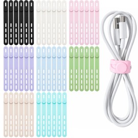 Shappy 48 Pcs Silicone Cord Organizer Ties Reusable Cord Organizer with Adjustable 4-hole Design, Colorful Cable Management Wraps for Chargers, Power Cords, Travel, Home Office