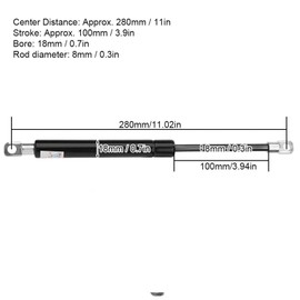 Risegun Gas Prop Spring Strut, Hydraulic Gas Spring Lift Support 280 mm Axle Distance 100 mm Hub for Folding Door Hood (100N)