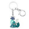 BONSNY Enamel Alloy Cute Fox Keyring Blue Keychain Jewellery For
