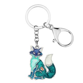 BONSNY Enamel Alloy Cute Fox Keyring Blue Keychain Jewellery For Women Girl Car Key Wallet Charm Gift (Blue)