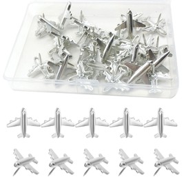 Cork Push Pins, Pack of 30 Aeroplane Pushpin, Map Pins, Pin Board, Map Marking, Push Pin Board Pins, with Storage Box, for Maps, Photos Wall, Cork Boards, Notice Board, Silver