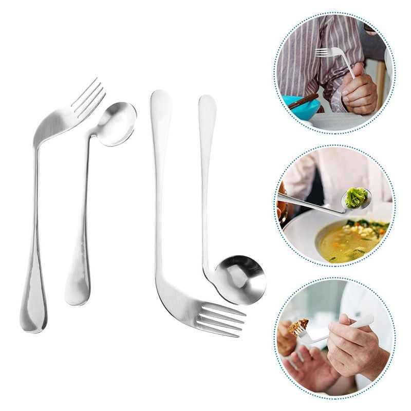 Adaptive Utensils Set - Curved Stainless Steel Spoon and Fork