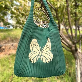 Green Tote,Winter bag, Butterfly,Crochet Tote Bag, Modern crochet bag,Shoulder bag,Gift For Her,Christmas Gift - Color: butterfly