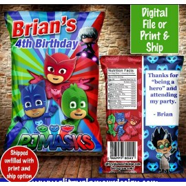 Handmade Custom PJ Masks chip bags, PJ Masks favors, treat bag, PJ masks birthday favor