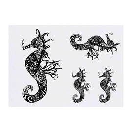 4 x 'Patterned Seahorse' Temporary Tattoos - Water Resistant, Skin-Safe, Non-Toxic Transfers, Mixed Sizes (TO00056496)