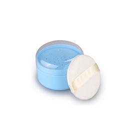 1 PC beweglicher Plastikbaby-Sorgfalt-Baby-Puder-Hauch-Kasten-Halter-Behälter-Talcum-Puder-Kasten-Verfassungs-kameradester Fall mit Schwamm-Hauch (blau)