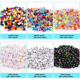 1300Pcs Letter Beads 7 Color Acrylic Alphabet Cube Beads with 1 Roll Elastic String Cord for Jewelry Making Bracelets Necklaces Key Chains