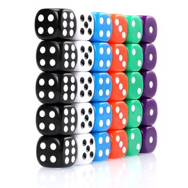 H&S 30x Dice 6 Sided 16mm 6 Colours Spot Dice Set for Dice Games