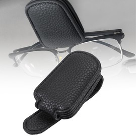 SGERUFZ Sunglasses Holder for Car Sun Visor Magnetic Leather Glasses Holder Clip for Car Sun Visor Universal Car Visor Accessories Magnetic Glasses Holder (Black)