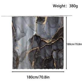 FAIRYGATE Black Shower Curtain and Gold Shower Curtains Marble Effect Abstract Grey Anti-Mildew Waterproof Washable Polyester Fabric Bathroom Bath Curtain with 12 Hooks 180Lx180Wcm B8908