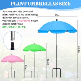 MBKET 3Pcs Upgraded Plant Umbrellas for Outdoor Plants, 25inch Plant Shades for Outdoor Plants with M-Shaped Plug for Stronger Wind Resistance(Pink,Green,Blue)