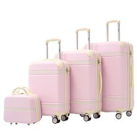 Merax Luggage Set 3 Piece Suitcase Set with Cosmetic Case Expandable Spinner Wheels Vintage Luggage Sets(Light Pink,20"+24"+28")