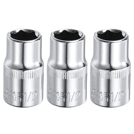HARFINGTON 3pcs 6-Point Socket 1/2" Drive by 1/2" SAE 1.5" Length Shallow Socket CR-V Square Drive Sockets Mirror Polished Chrome Socket Hand Tool for Car Repair Mechanical Maintenance