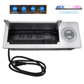 Embedded Desktop outlets, Conference Table Outlet Wireless Charger Fast Charging 15W connectivity Box with Power outlets USB C Charger 18W 4.9ft Power Cord for Office, Home (Brushed Silver)