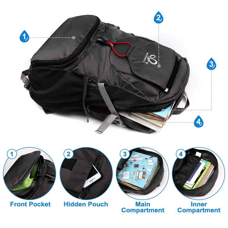 WATERFLY Hiking Backpack Lightweight Packable Hiking Daypack for Outdoor Traveling