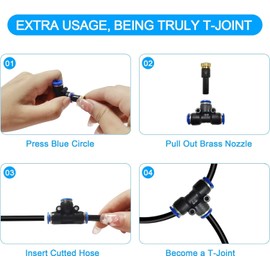 POCKET PANDA Mister Nozzle Replacement Kit, 10 Pcs Outside Brass Mist Nozzles & Tees for 1/4'' Hose, Outdoor Water Misting Cooling System Sprinkler Parts for Patio,Backyard,Garden,Greenhouse,Umbrella