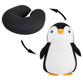 JFAN Travel Pillow, 2-in-1 Neck Pillow, Travel U-shaped Deformation Neck Pillow, Suitable for Airplanes, Train, Office, Rest and Sleep (Penguin)